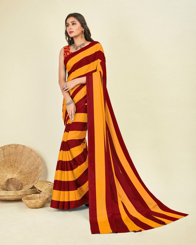 Bollywood Silk Blend Saree  (Maroon, Yellow)