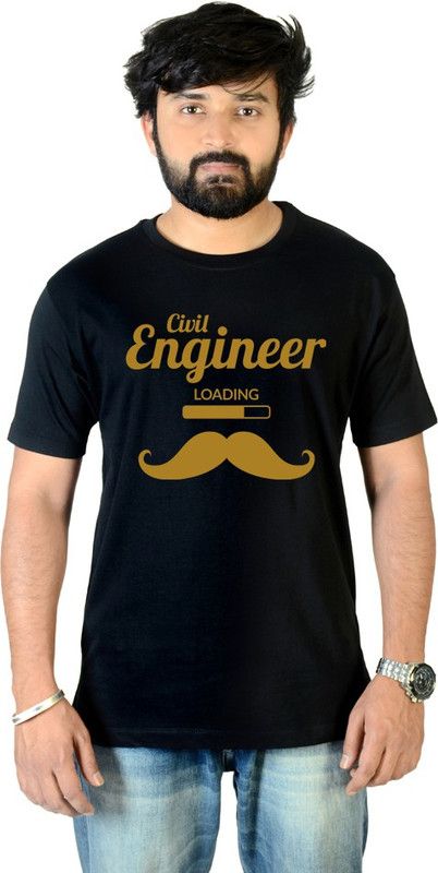 Civil Engineer Men Printed Round Neck Pure Cotton Black T-Shirt