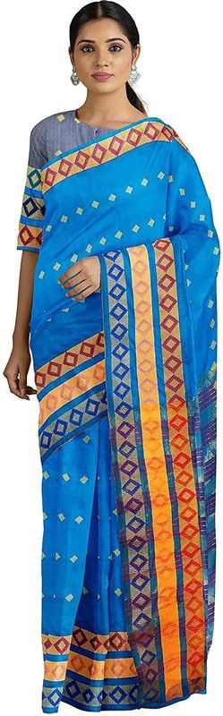 Kanjivaram Cotton Silk Saree  (Blue)