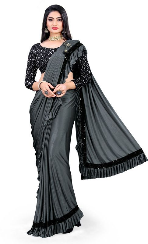 Printed, Self Design Bollywood Lycra Blend Saree  (Grey)