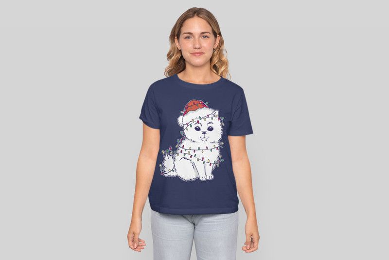 Women Printed Round Neck Organic Cotton Navy Blue T-Shirt