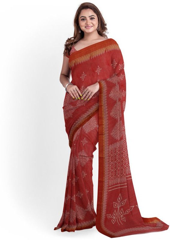 Printed Bollywood Cotton Silk Saree  (Red)