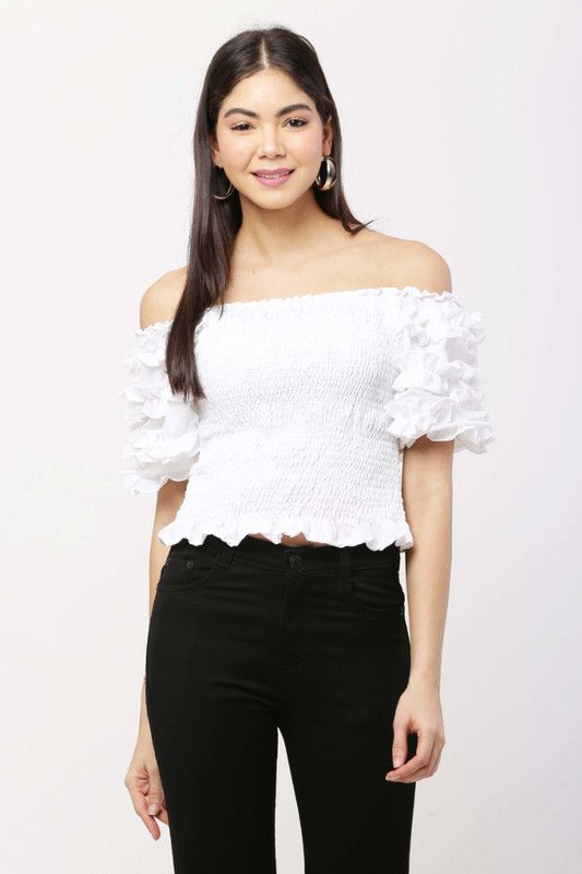 Casual Layered Solid Women White Top