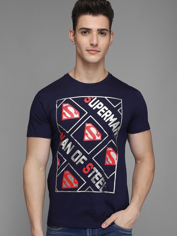 Superman Men Graphic Print Round Neck Pure Cotton Blue T-Shirt