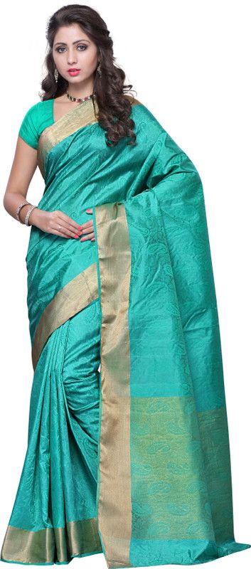 Self Design Kanjivaram Handloom Tussar Silk Saree  (Light Green)