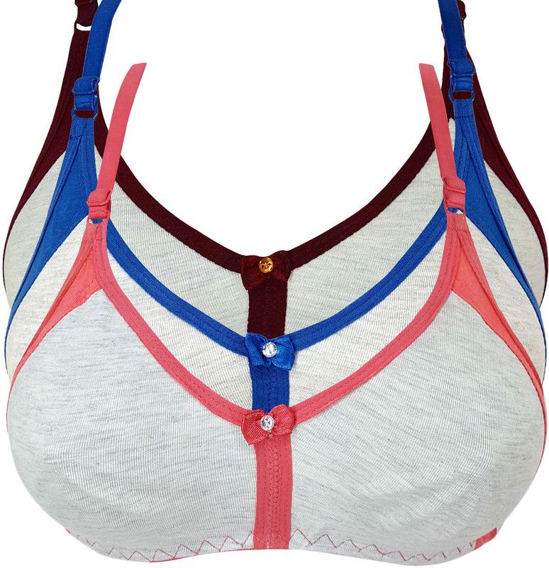 Pack of 3 Women Full Coverage Non Padded Bra  (Blue, Maroon, Pink)