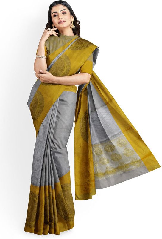 Self Design Banarasi Silk Blend Saree  (Silver)