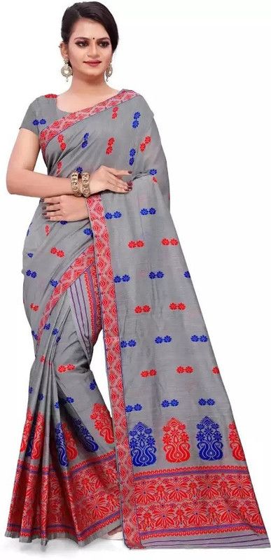 Woven Mekhela Chador Cotton Blend Saree  (Purple)