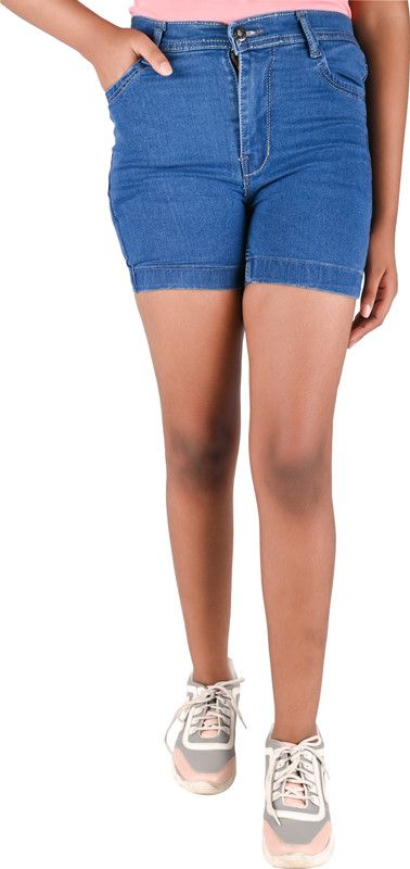 Short For Girls Party Solid Denim  (Light Blue, Pack of 1)