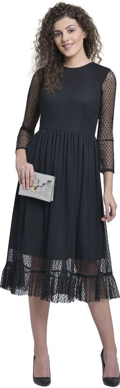 Women Ruffled Black Dress