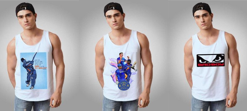 Pack of 3 Men Graphic Print Round Neck Cotton Blend White T-Shirt