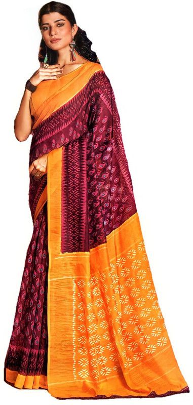 Digital Print, Geometric Print, Graphic Print Narayanpet Cotton Linen Saree  (Maroon)