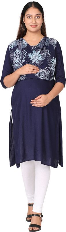 Women Floral Print Viscose Rayon A-line Kurta  (Dark Blue)