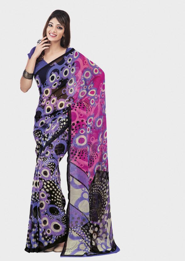 Printed Daily Wear Georgette Saree  (Purple, Pink)
