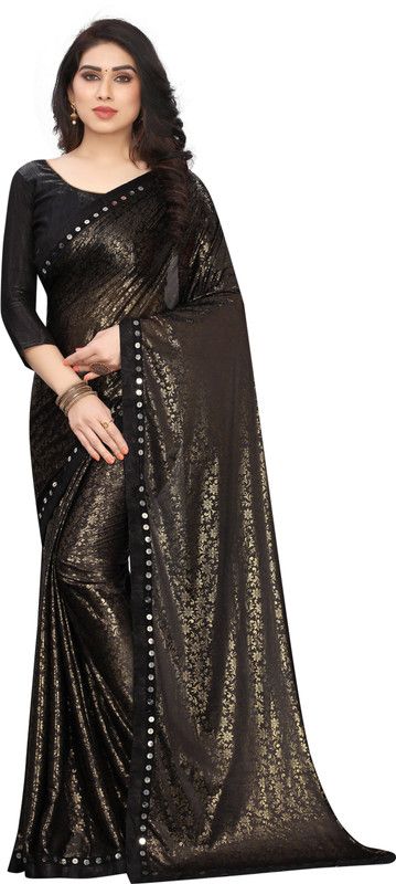 Floral Print Bollywood Lycra Blend Saree  (Black)