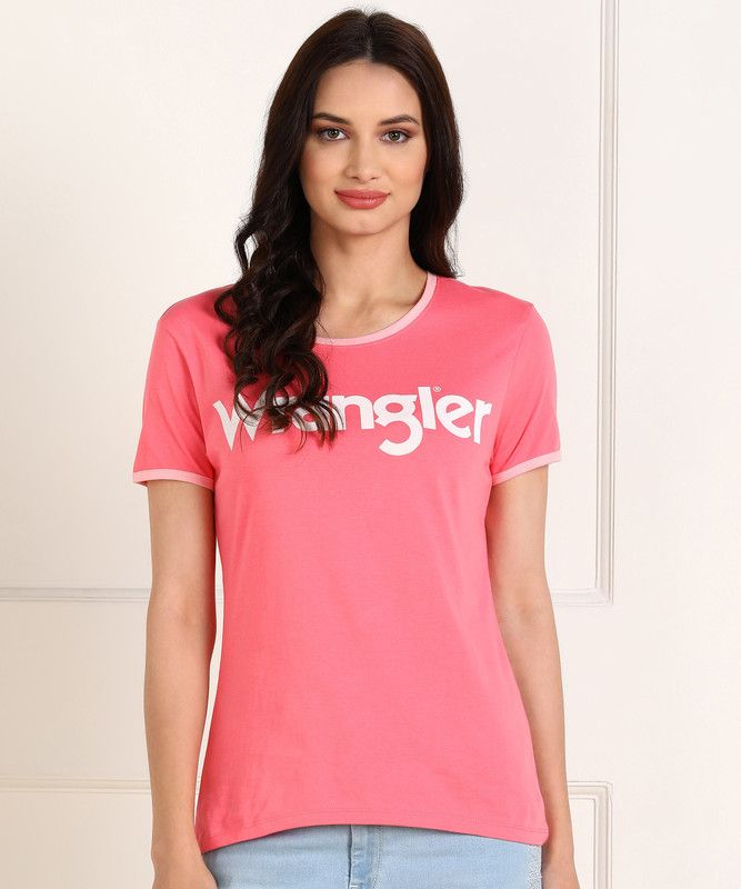 AMELIA Women Printed Round Neck Pure Cotton Pink T-Shirt