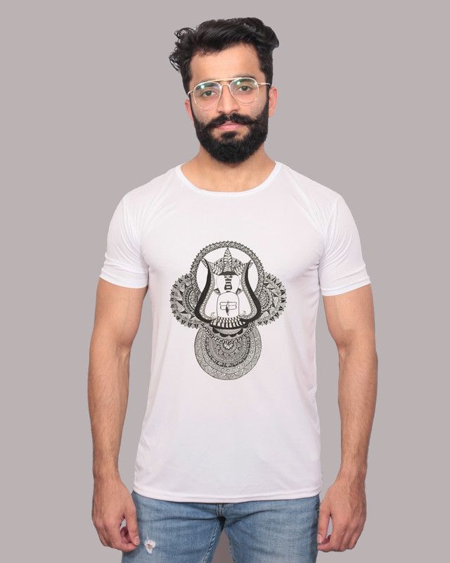 SBBC-759 Men Printed Round Neck Polyester White T-Shirt