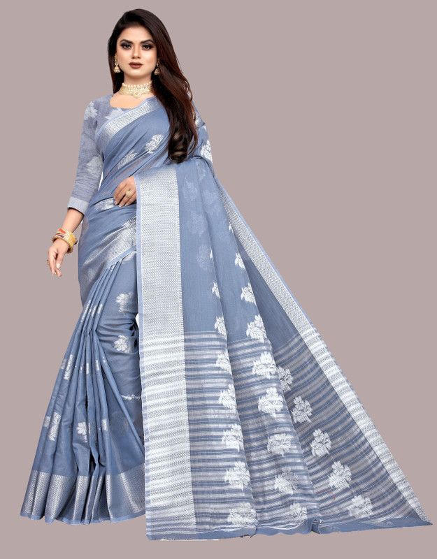 Self Design Banarasi Jacquard, Cotton Silk Saree  (Grey)