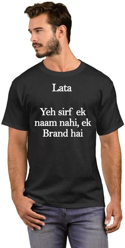 Lata Sirf naam nahi Brand hai Men Printed Round Neck Cotton Blend White, Black T-Shirt