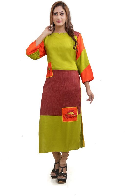 Women Printed, Embroidered Viscose Rayon Straight Kurta  (Green)