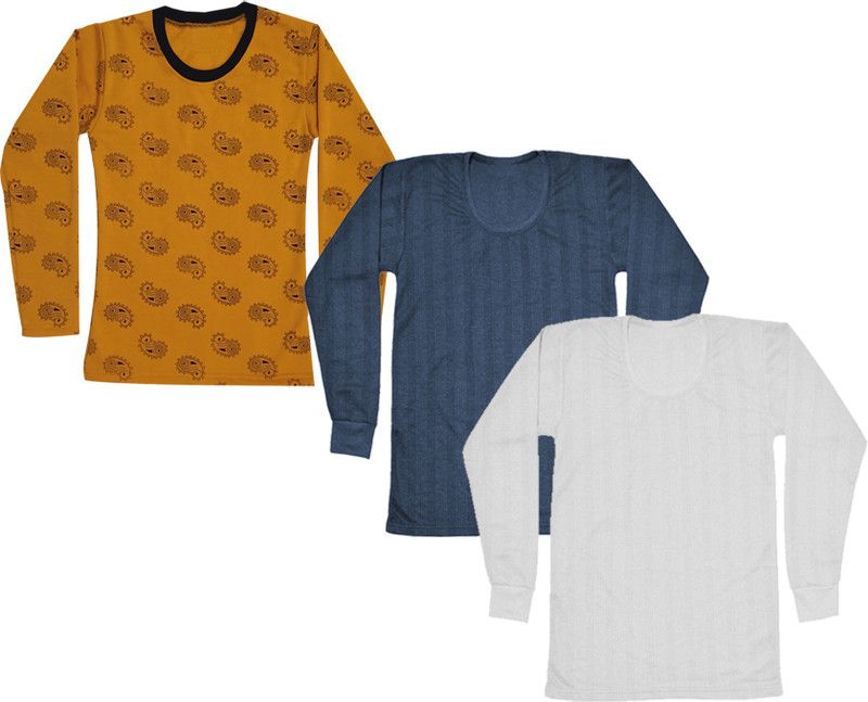 Girls Printed, Striped Wool Blend T Shirt  (Multicolor, Pack of 3)