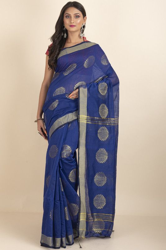 Printed Daily Wear Cotton Silk Saree  (Dark Blue)