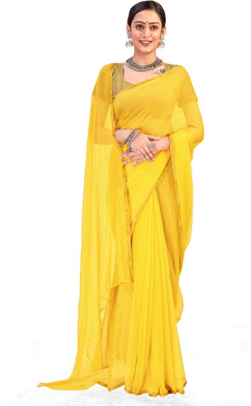 Solid/Plain, Embellished, Woven Kanjivaram Jacquard, Cotton Silk Saree  (Yellow)