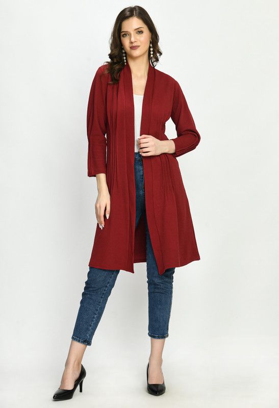 Women Full Sleeve Maroon Shrug