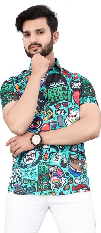 Men Regular Fit Printed, Geometric Print, Graphic Print, Military Camouflage Cut Away Collar Casual Shirt