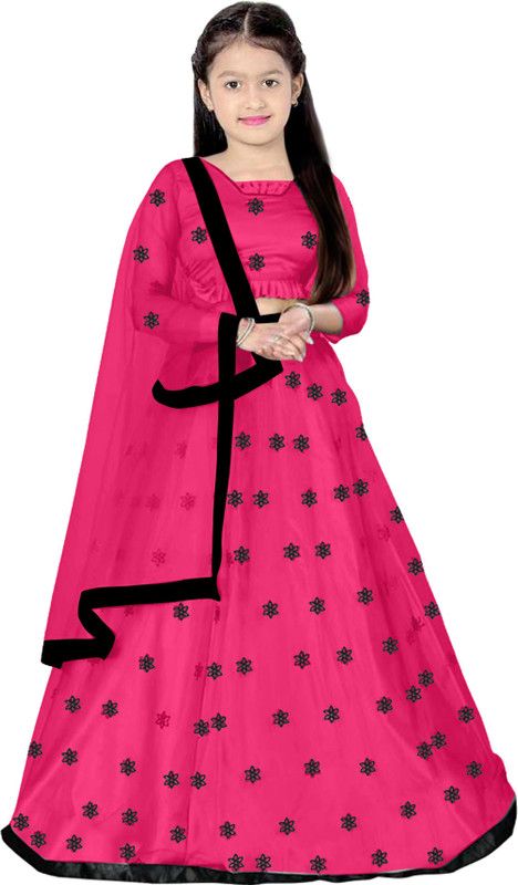 Girls Lehenga Choli Ethnic Wear, Party Wear Embroidered Lehenga Choli  (Pink, Pack of 1)