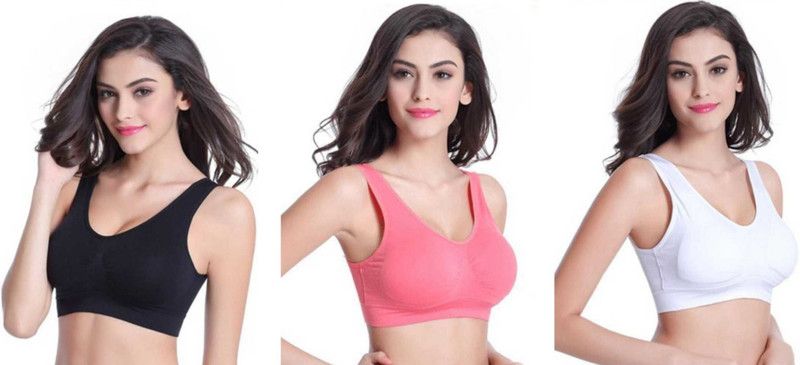 Pack of 3 Women Sports Non Padded Bra  (Black, Pink, White)