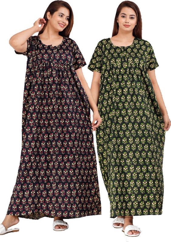 Women Nighty Set  (Blue, Green)