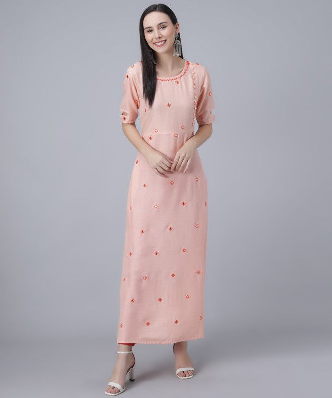 Embellished Rayon Blend Stitched Flared/A-line Gown  (Pink)