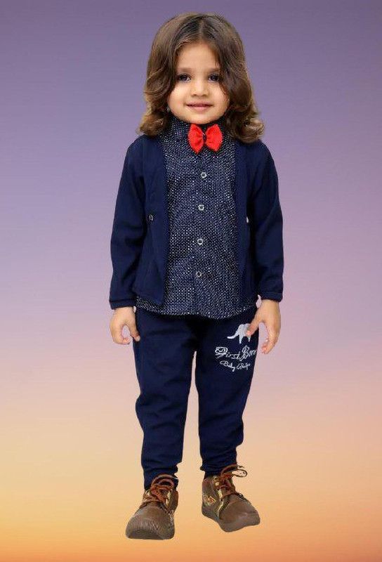 Boys Party(Festive) Jacket Pant, Shirt  (Blue)
