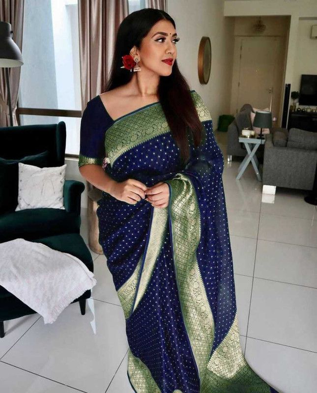 Self Design, Woven Kanjivaram Jacquard Saree  (Blue)