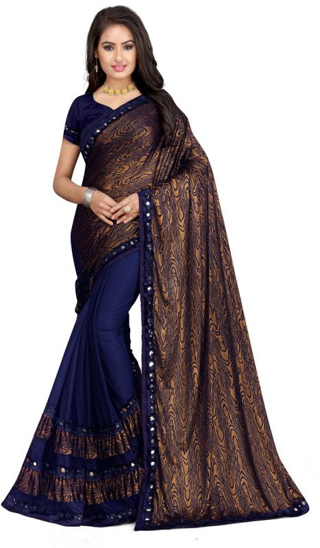 Self Design, Printed Bollywood Lycra Blend Saree  (Brown)