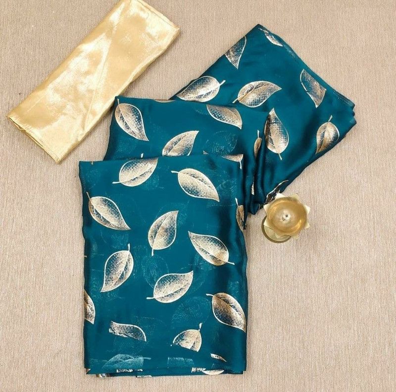 Printed Fashion Satin Saree  (Dark Green)