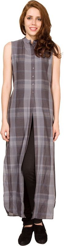 Casual Sleeveless Checkered Women Black, Grey Top