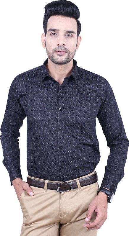Men Slim Fit Geometric Print Slim Collar Formal Shirt