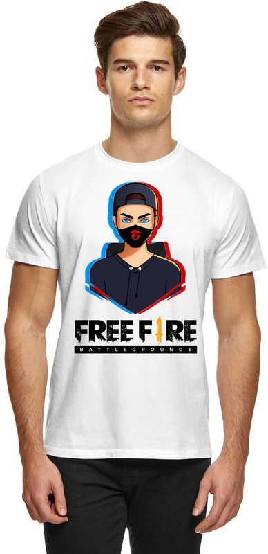 Free Fire T shirt Men Printed Round Neck Polyester White T-Shirt
