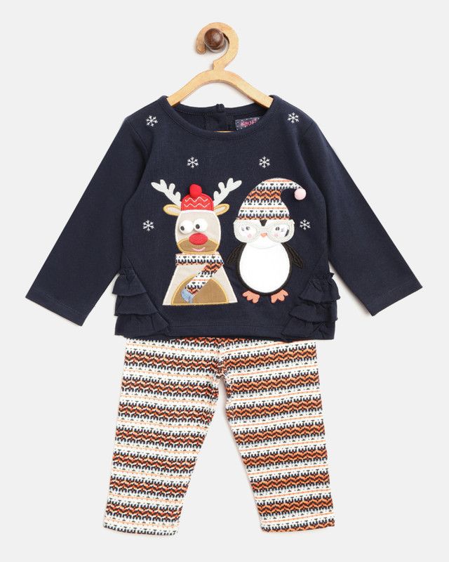 Baby Girls Casual Sweatshirt Legging  (Dark Blue)