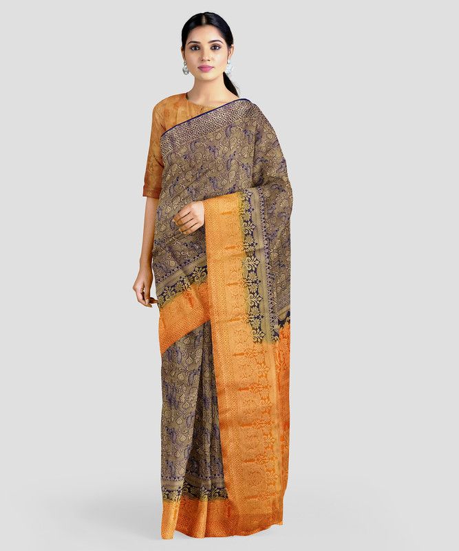 Woven Banarasi Nylon Saree  (Dark Blue)