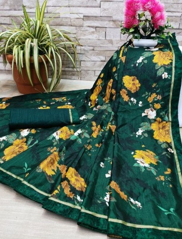 Checkered Fashion Georgette Saree  (Dark Green)