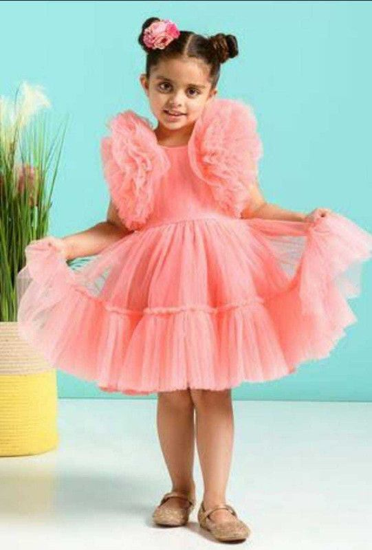 Dora Baby Girls Midi/Knee Length Festive/Wedding Dress  (Pink, Fashion Sleeve)