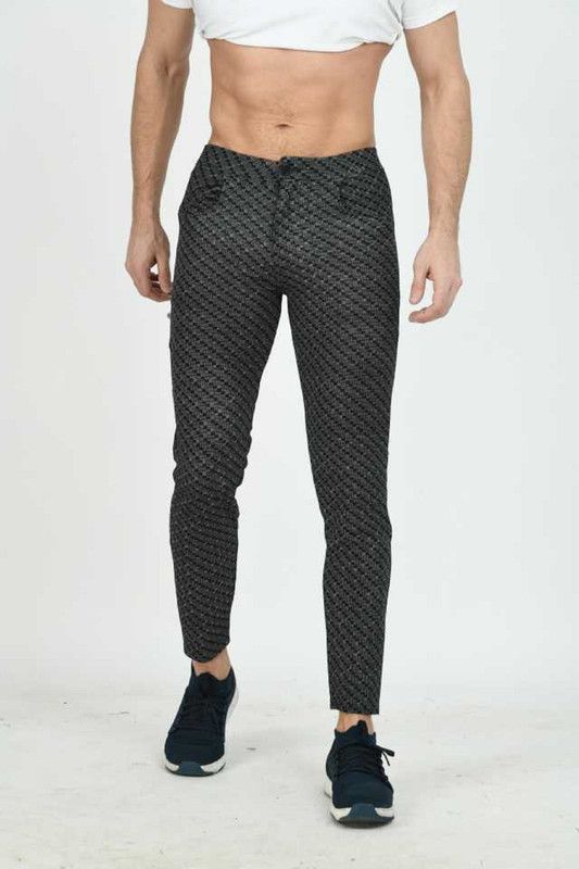 Men Checkered Black Track Pants