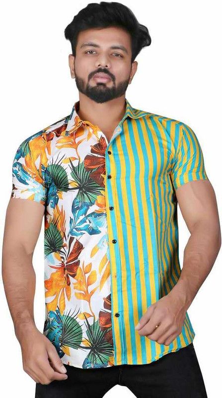 Men Regular Fit Printed, Floral Print Slim Collar Beach Wear Shirt