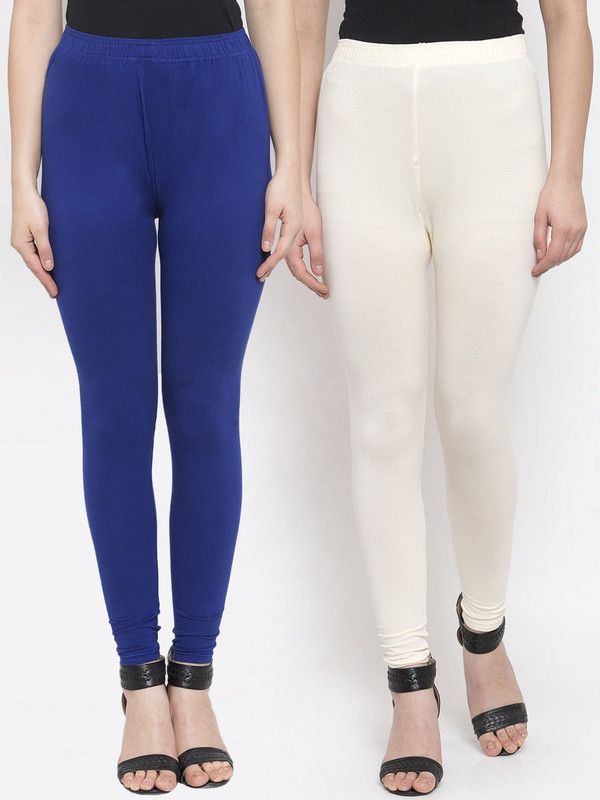 TAG-7 Churidar Length Ethnic Wear Legging  (White, Blue, Solid)