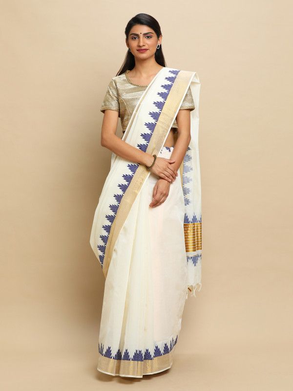 Temple Border, Solid/Plain Narayanpet Pure Cotton Saree  (White)