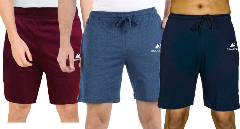 Pack of 3 Printed Men Blue, Maroon, Blue Regular Shorts