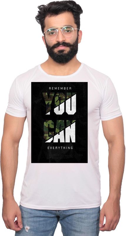 NNCPL--1701069 -S Men Graphic Print Round Neck Polyester White T-Shirt